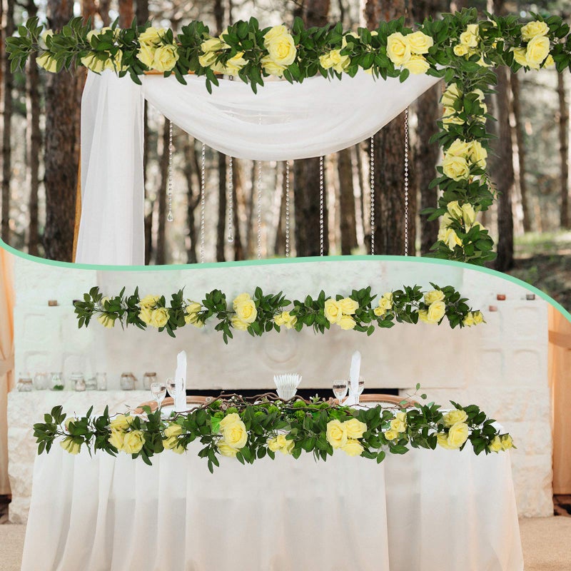 U'Artlines 3 Pack Artificial Yellow Rose Vines Floral Garlands Total 19.5 Ft Fake Vine Silk Flower Garland for Indoor Outdoor Home Wedding Arch Garden Wall Decoration - Image 5